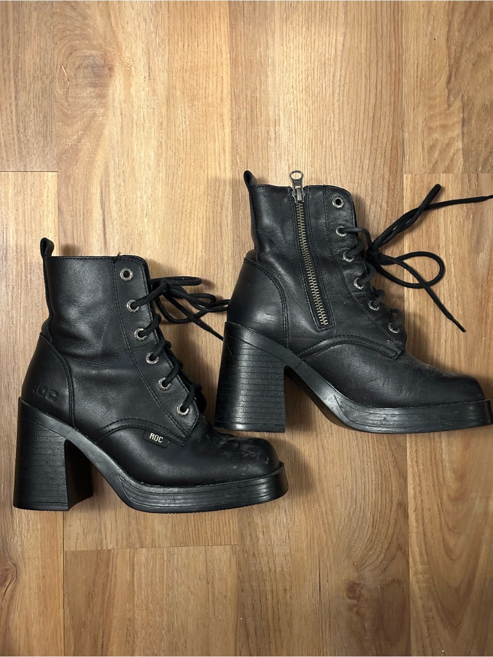 Roc Black Lace-Up Chunky Heel Ankle Boots
